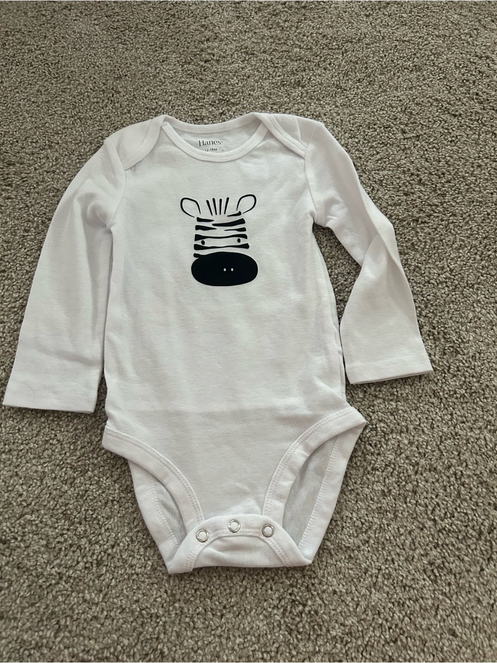 Hanes White Long Sleeve Zebra Onesie NWOT